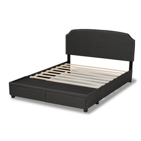 Baxton Studio Larese Dark Grey Fabric Upholstered 2-Drawer King Size Platform Storage Bed