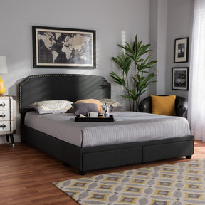 Baxton Studio Larese Dark Grey Fabric Upholstered 2-Drawer King Size Platform Storage Bed