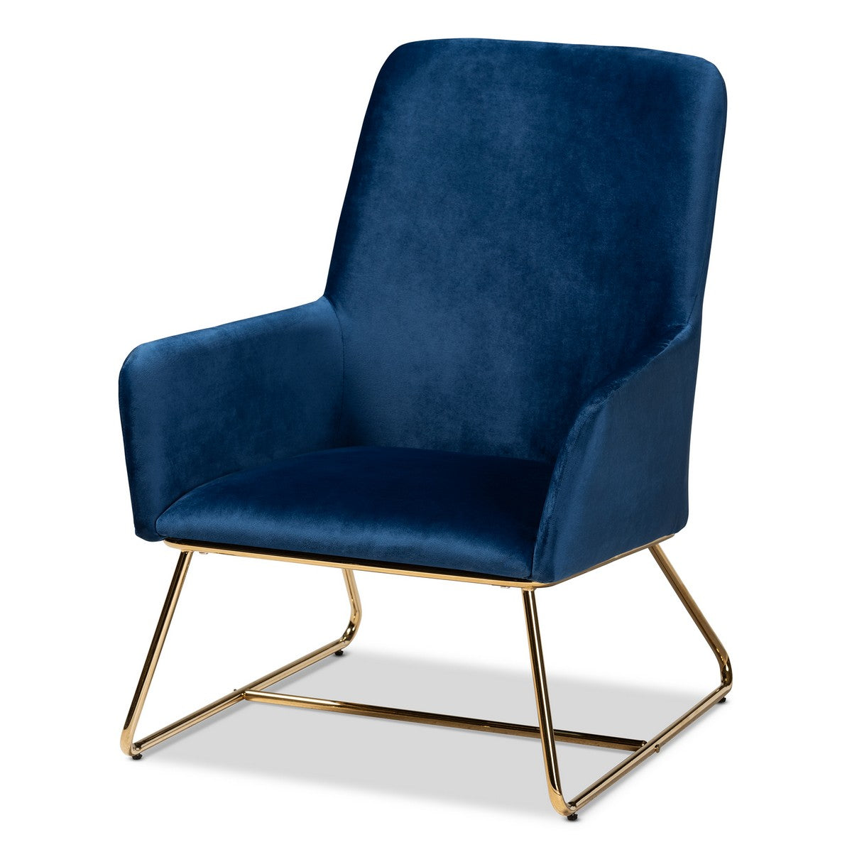 Baxton Studio Sennet Glam and Luxe Navy Blue Velvet Fabric Upholstered Gold Finished Armchair Baxton Studio- Chairs-Minimal And Modern - 1