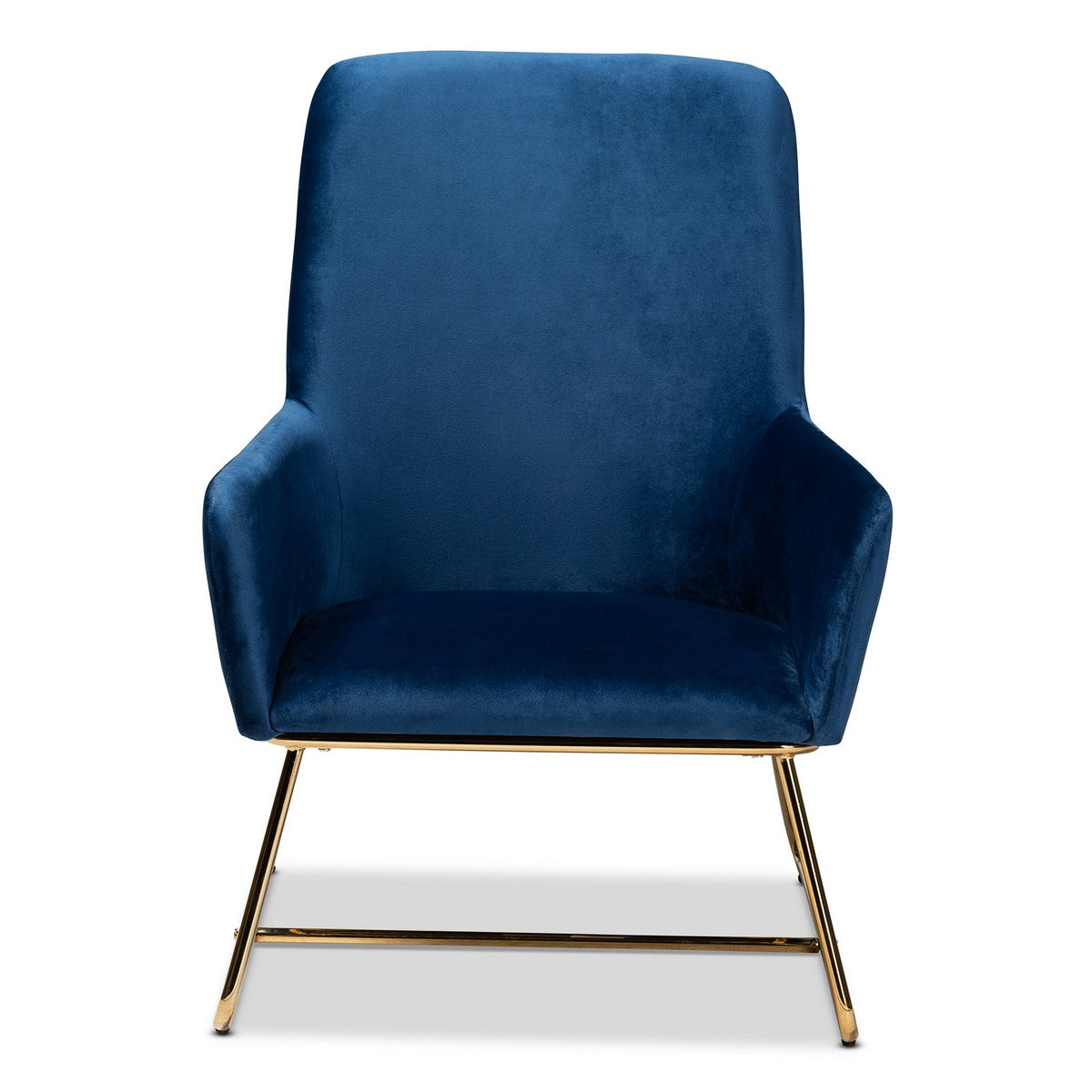 Baxton Studio Sennet Glam and Luxe Navy Blue Velvet Fabric Upholstered Gold Finished Armchair