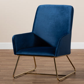 Baxton Studio Sennet Glam and Luxe Navy Blue Velvet Fabric Upholstered Gold Finished Armchair