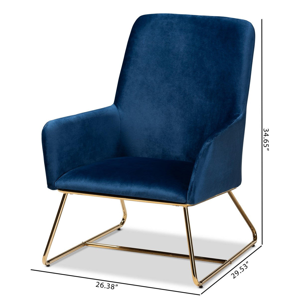 Baxton Studio Sennet Glam and Luxe Navy Blue Velvet Fabric Upholstered Gold Finished Armchair