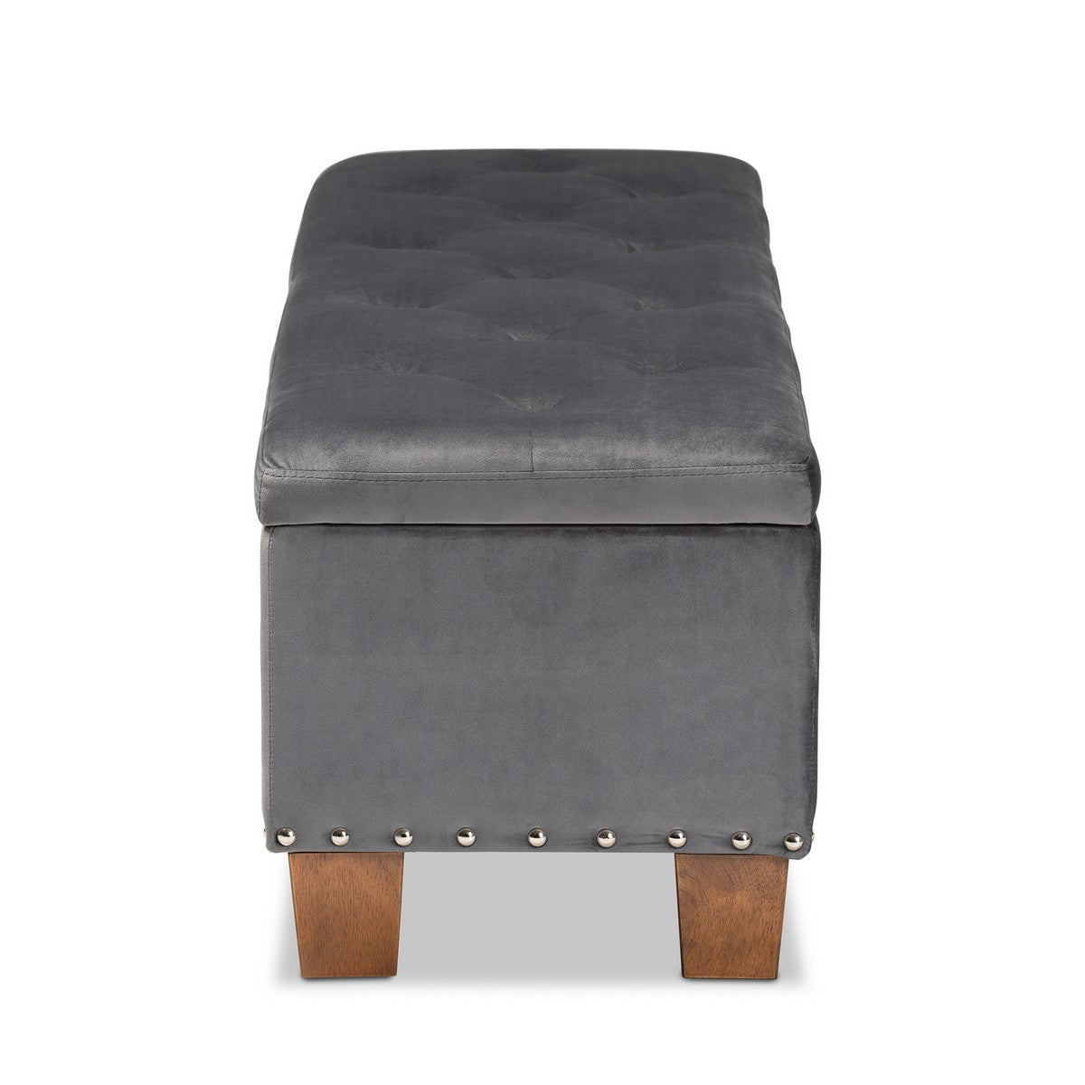 Baxton Studio Hannah Modern and Contemporary Grey Velvet Fabric Upholstered Button-Tufted Storage Ottoman Bench