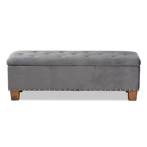 Baxton Studio Hannah Modern and Contemporary Grey Velvet Fabric Upholstered Button-Tufted Storage Ottoman Bench