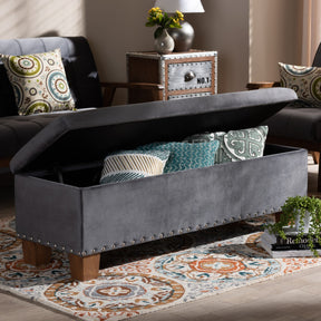 Baxton Studio Hannah Modern and Contemporary Grey Velvet Fabric Upholstered Button-Tufted Storage Ottoman Bench