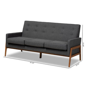 Baxton Studio Perris Mid-Century Modern Dark Grey Fabric Upholstered Walnut Finished Wood Sofa