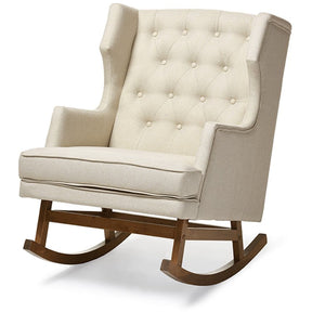 Baxton Studio Iona Mid-century Retro Modern Light Beige Fabric Upholstered Button-tufted Wingback Rocking Chair Baxton Studio--Minimal And Modern - 2