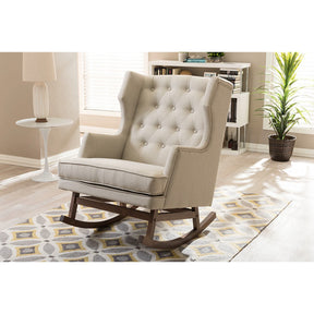 Baxton Studio Iona Mid-century Retro Modern Light Beige Fabric Upholstered Button-tufted Wingback Rocking Chair Baxton Studio--Minimal And Modern - 5