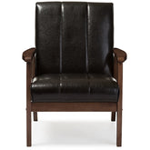 Baxton Studio Nikko Mid-century Modern Scandinavian Style Dark Brown Faux Leather Wooden Lounge Chair Baxton Studio-chairs-Minimal And Modern - 1