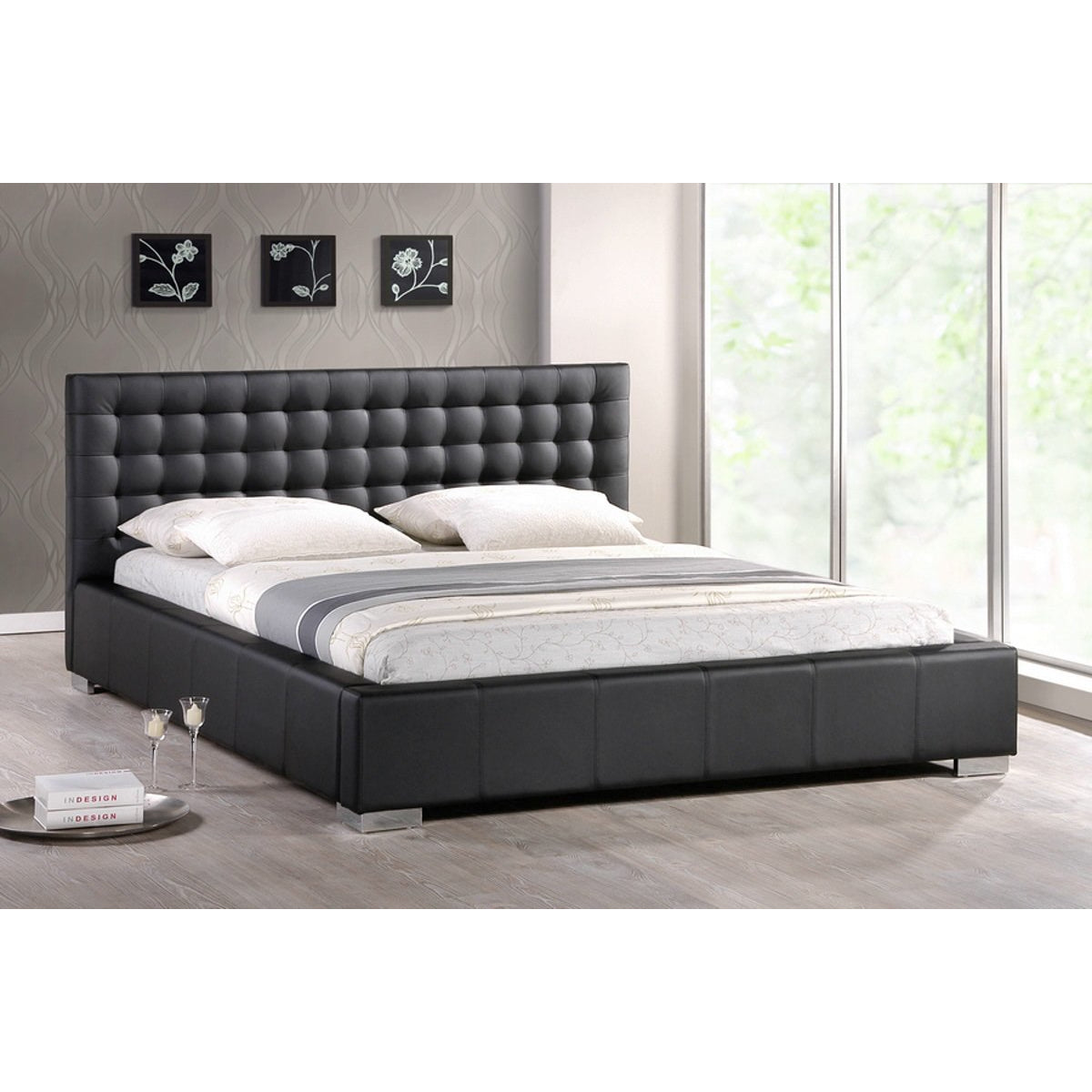 Baxton Studio Madison Black Modern Bed with Upholstered Headboard Que