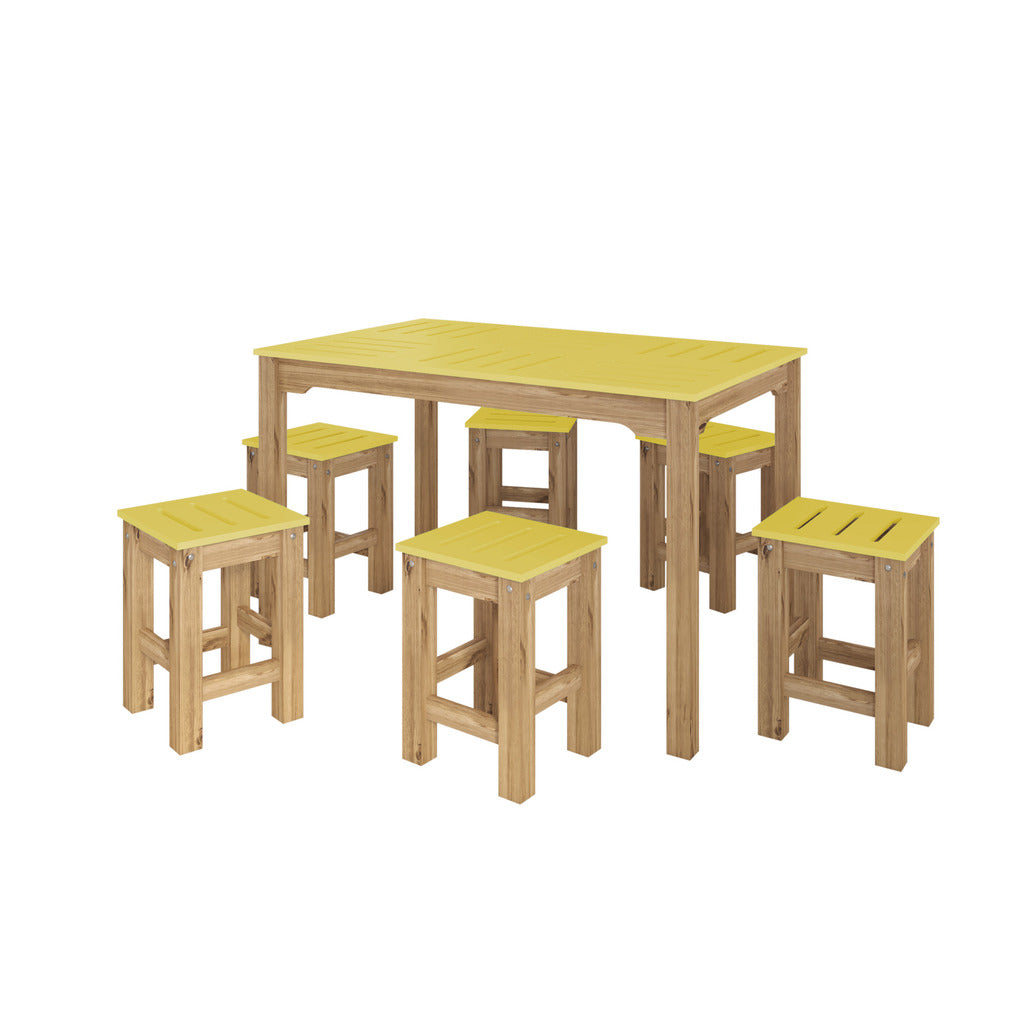 Manhattan Comfort 7-Piece Stillwell 47.25" Rectangle Dining Set  in Yellow and Natural WoodManhattan Comfort-Dining Set- - 1