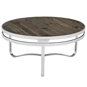 Modway Furniture Modern Provision Stainless Steel Wood Top Coffee Table in Brown EEI-1213-BRN-Minimal & Modern