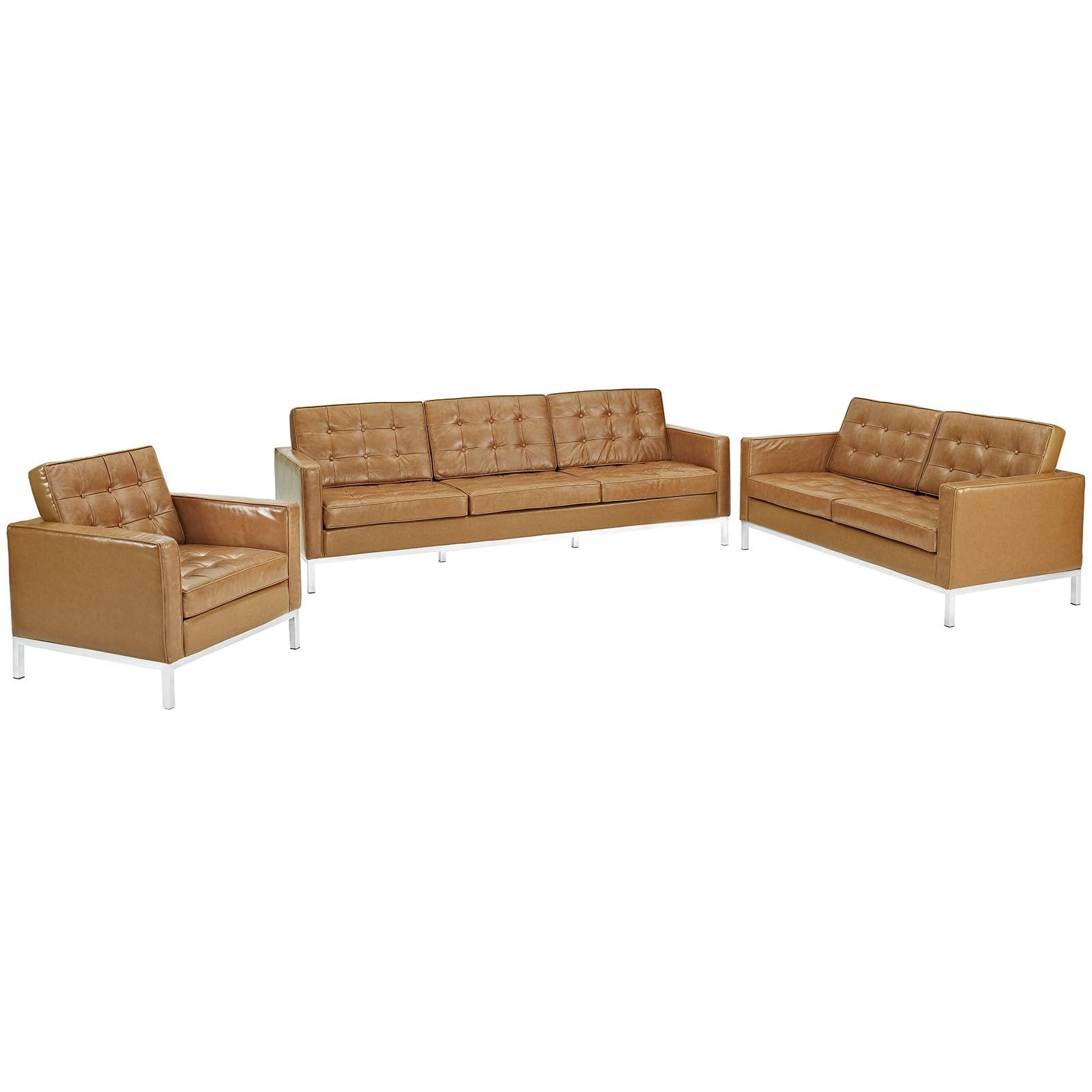 Modway Furniture Modern Loft Armchair Loveseat and Sofa Set Leather 3 Piece Set - EEI-1272-Minimal & Modern