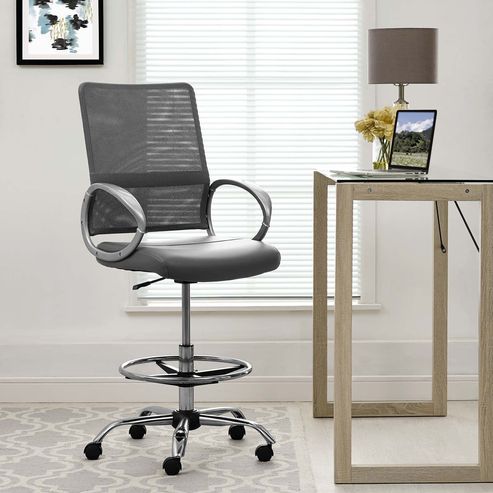 Modway Furniture Modern Command Mesh and Vinyl Drafting Chair - EEI-2865-Minimal & Modern