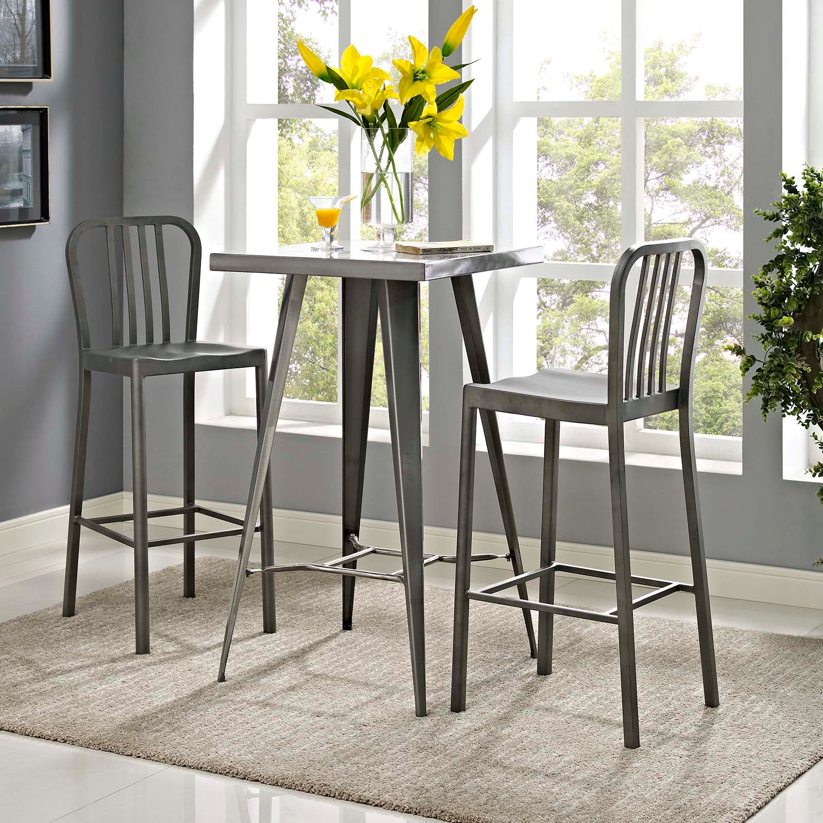 Modway Furniture Modern Clink Bar Stool Metal Set of 2 - EEI-2965-Minimal & Modern