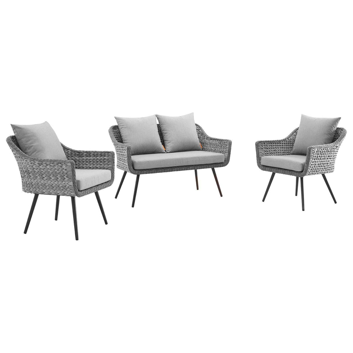 Modway Furniture Modern Endeavor 3 Piece Outdoor Patio Wicker Rattan Loveseat and Armchair Set - EEI-3175