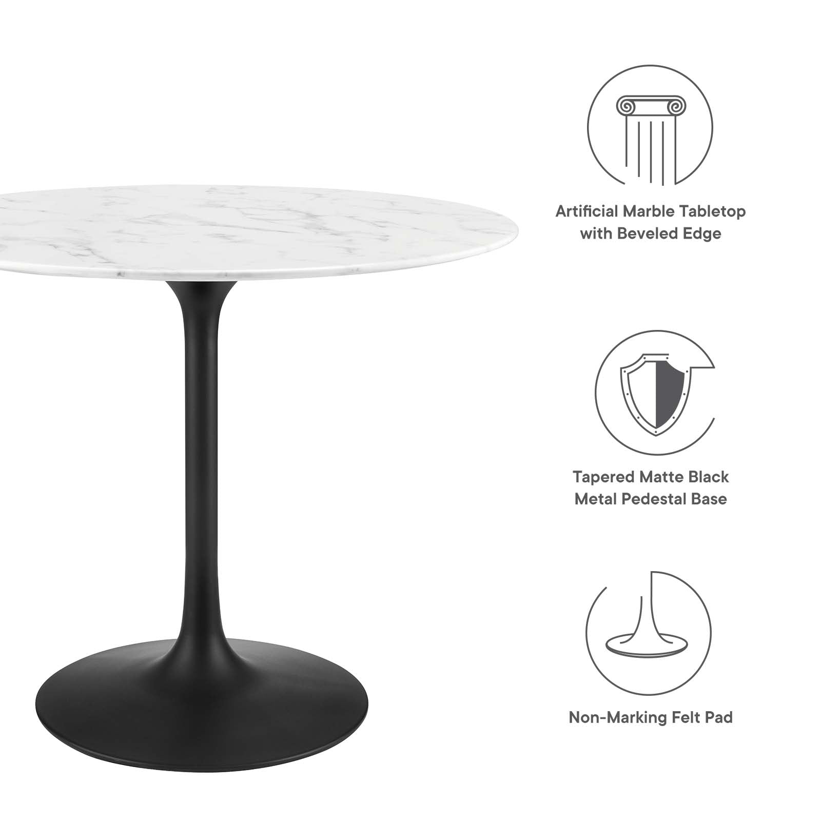 Modway Furniture Modern Lippa 36" Round Artificial Marble Dining Table - EEI-3516