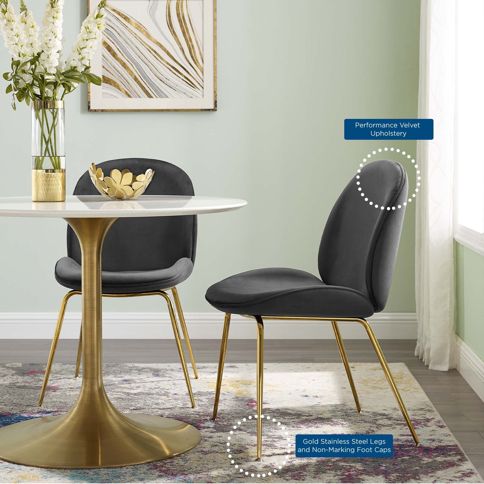 Modway Furniture Modern Scoop Gold Stainless Steel Leg Performance Velvet Dining Chair - EEI-3548