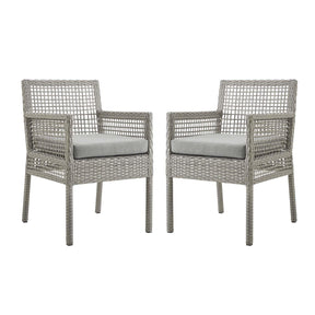 Modway Furniture Modern Aura Dining Armchair Outdoor Patio Wicker Rattan Set of 2 - EEI-3561