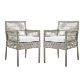 Modway Furniture Modern Aura Dining Armchair Outdoor Patio Wicker Rattan Set of 2 - EEI-3561