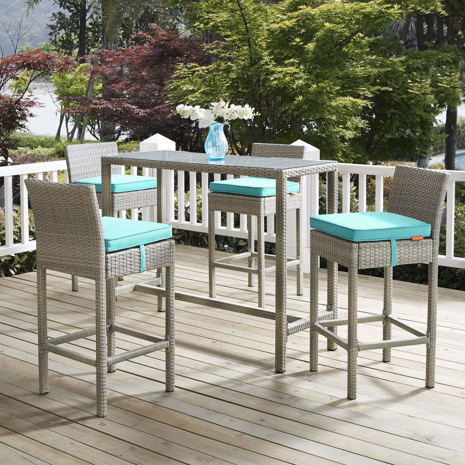 Modway Furniture Modern Conduit Bar Stool Outdoor Patio Wicker Rattan Set of 4 - EEI-3602