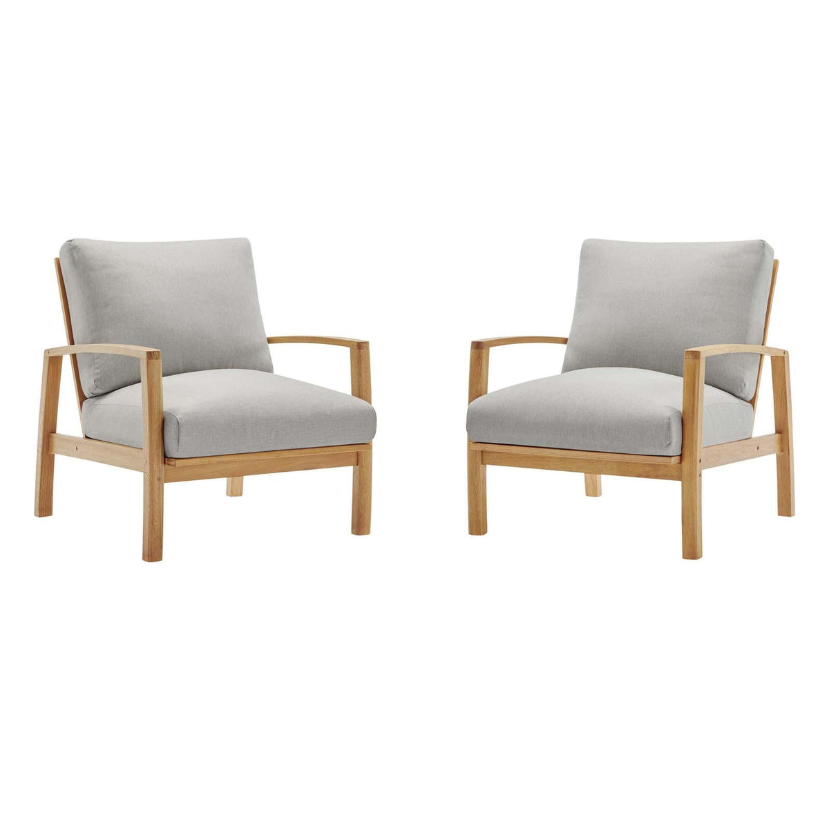 Modway Furniture Modern Orlean Outdoor Patio Eucalyptus Wood Lounge Armchair Set of 2 - EEI-3993