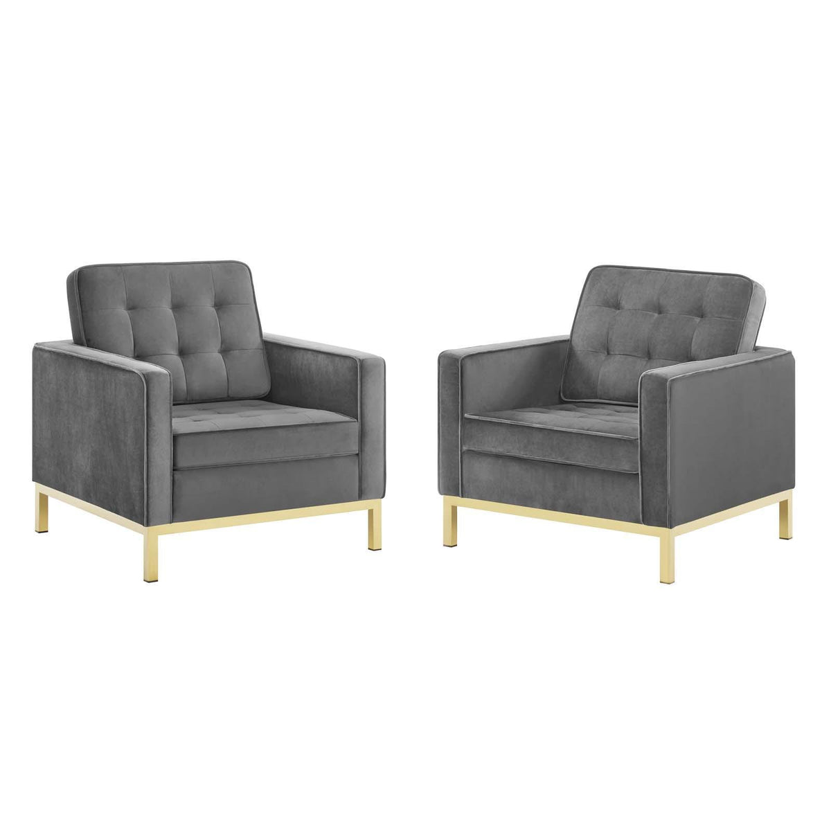 Modway Furniture Modern Loft Gold Stainless Steel Leg Performance Velvet Armchair Set of 2 - EEI-4094