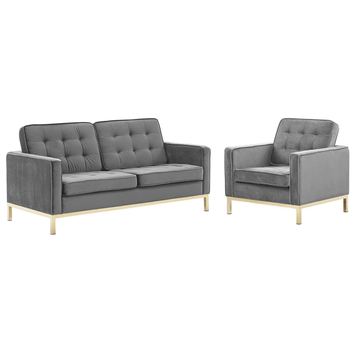 Modway Furniture Modern Loft Gold Stainless Steel Leg Performance Velvet Loveseat and Armchair Set - EEI-4095