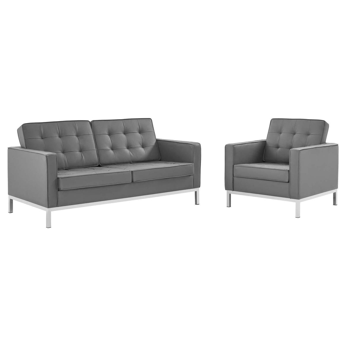 Modway Furniture Modern Loft Tufted Upholstered Faux Leather Loveseat and Armchair Set - EEI-4102