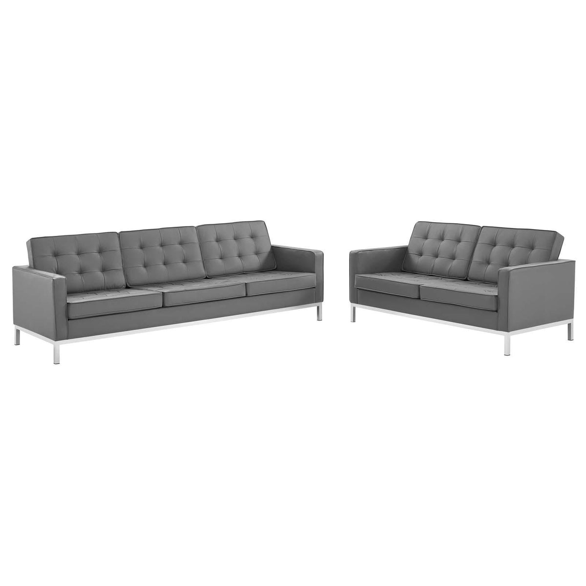 Modway Furniture Modern Loft Tufted Upholstered Faux Leather Sofa and Loveseat Set - EEI-4106