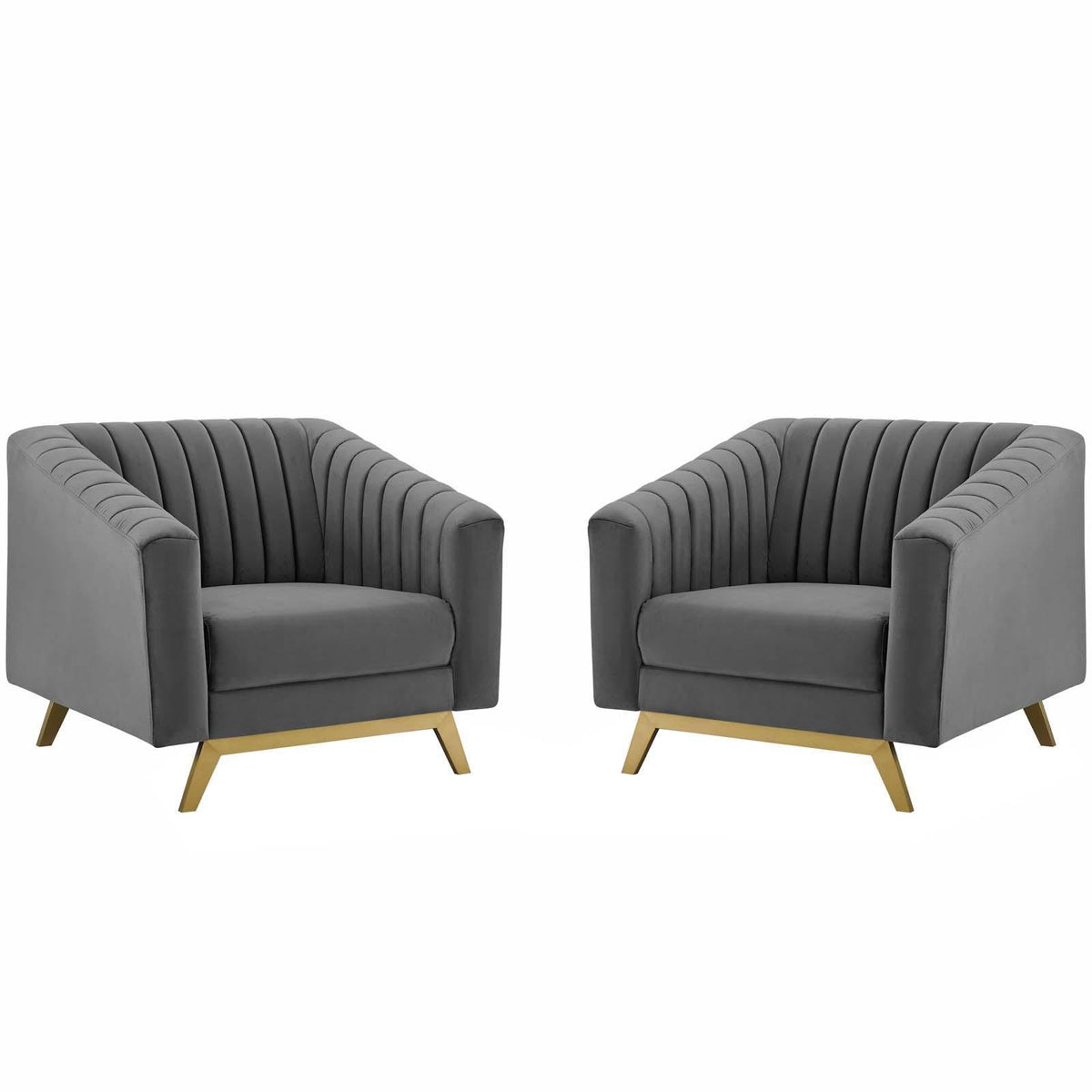 Modway Furniture Modern Valiant Vertical Channel Tufted Upholstered Performance Velvet Armchair Set of 2 - EEI-4142