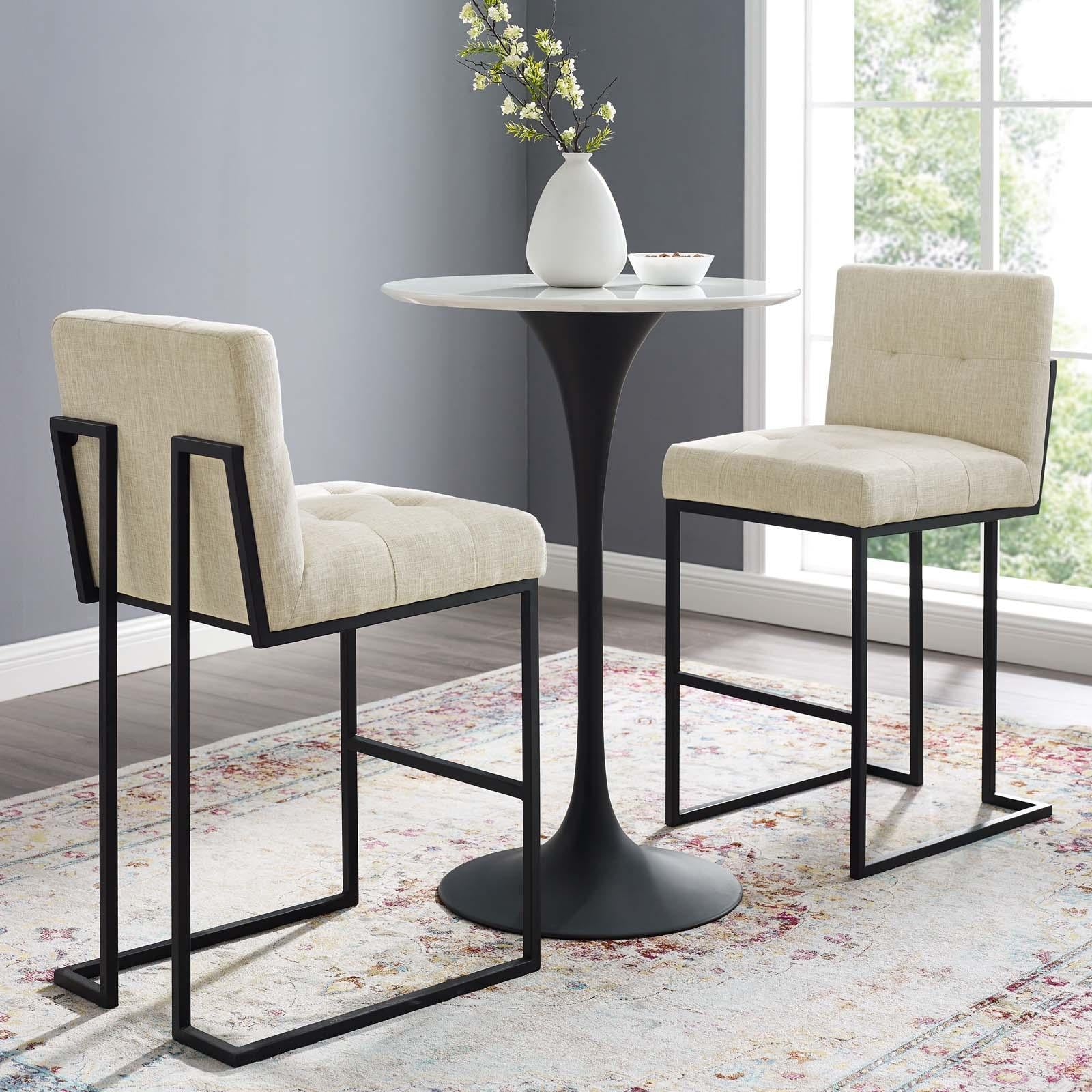 Modway Furniture Modern Privy Black Stainless Steel Upholstered Fabric Bar Stool Set of 2 - EEI-4159