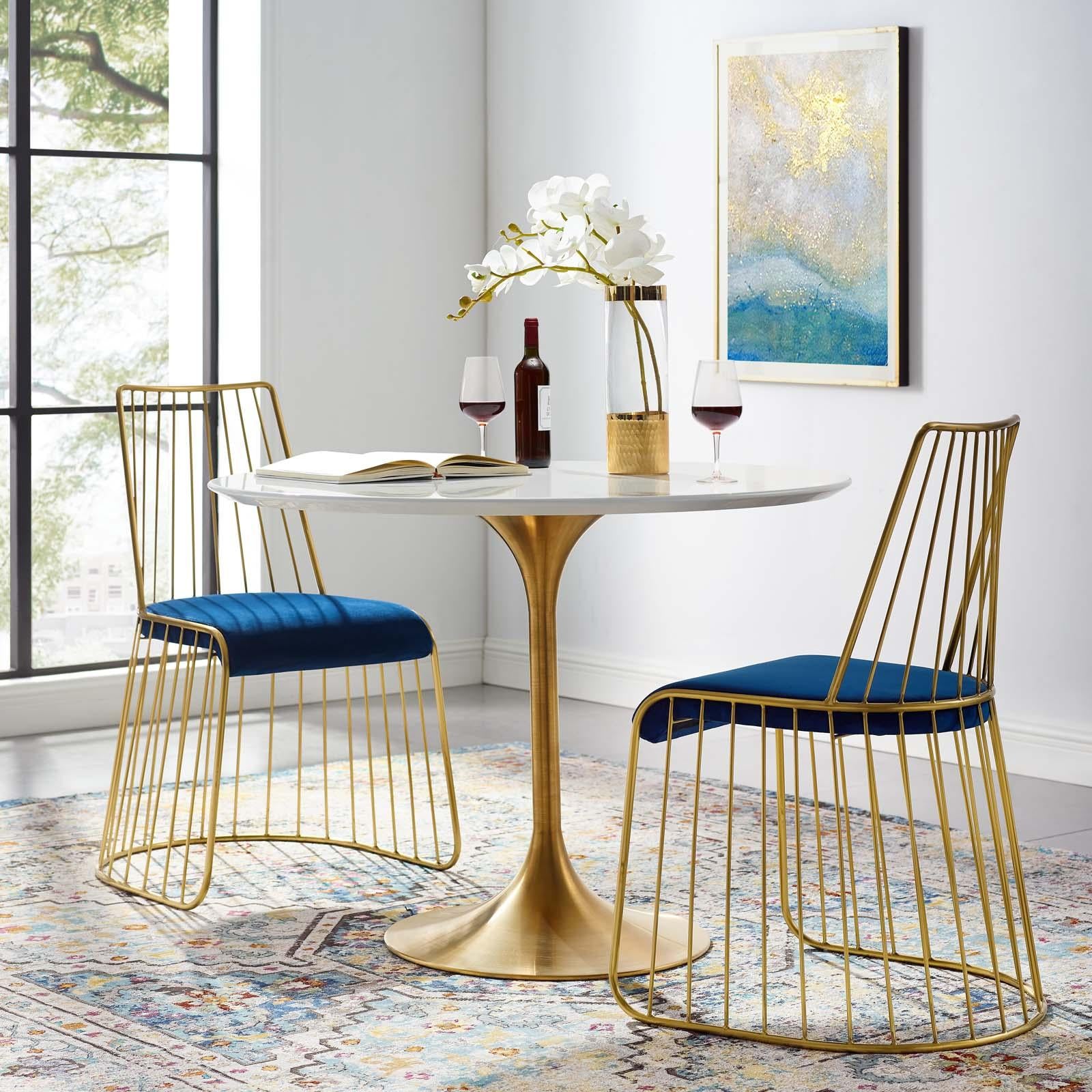 Modway Furniture Modern Rivulet Gold Stainless Steel Performance Velvet Dining Chair Set of 2 - EEI-4232