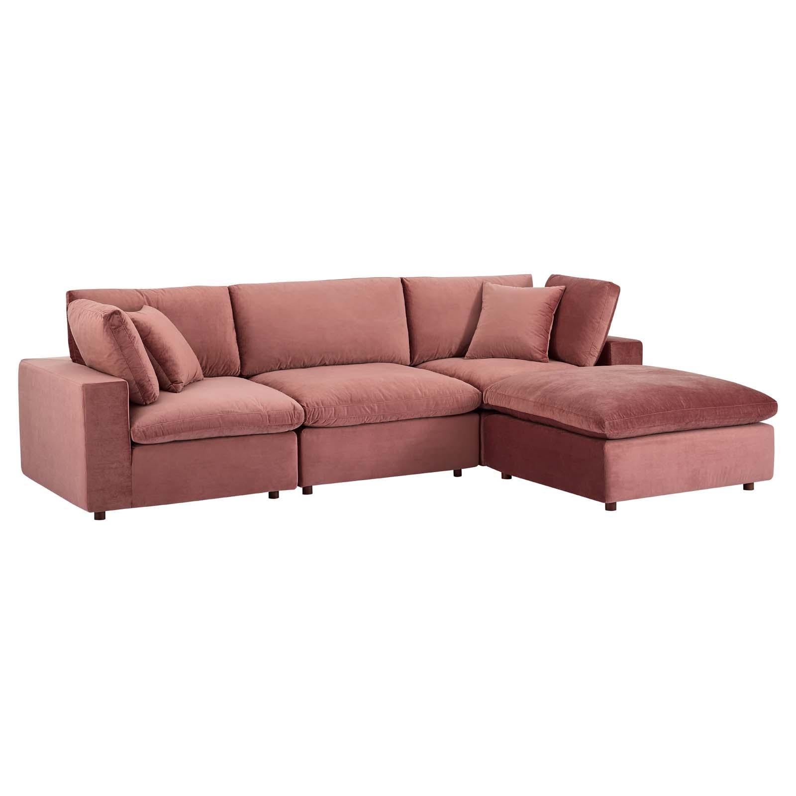 Modway Furniture Modern Commix Down Filled Overstuffed Performance Velvet 4-Piece Sectional Sofa - EEI-4818