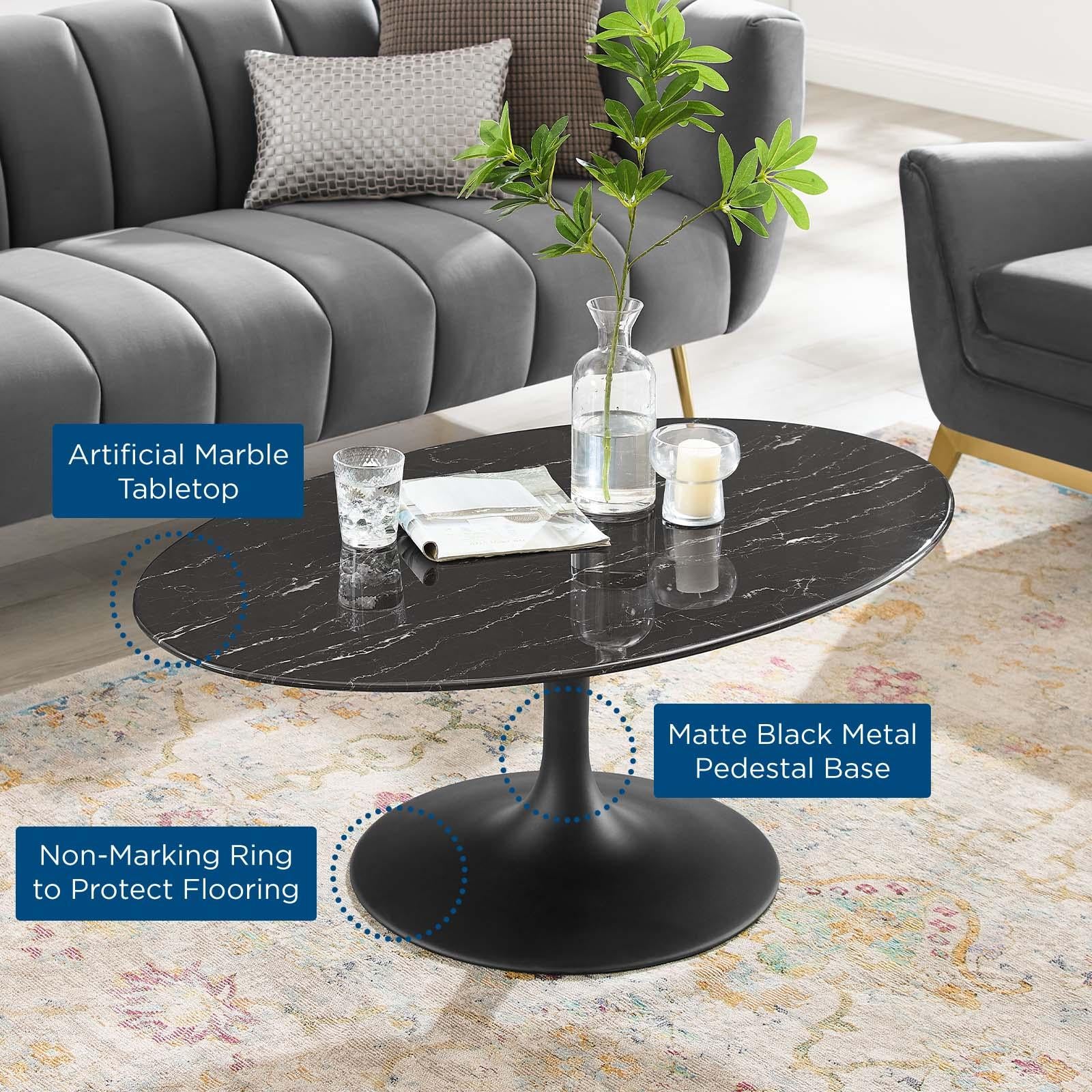 Modway Furniture Modern Lippa 42" Oval Artificial Marble Coffee Table - EEI-4885