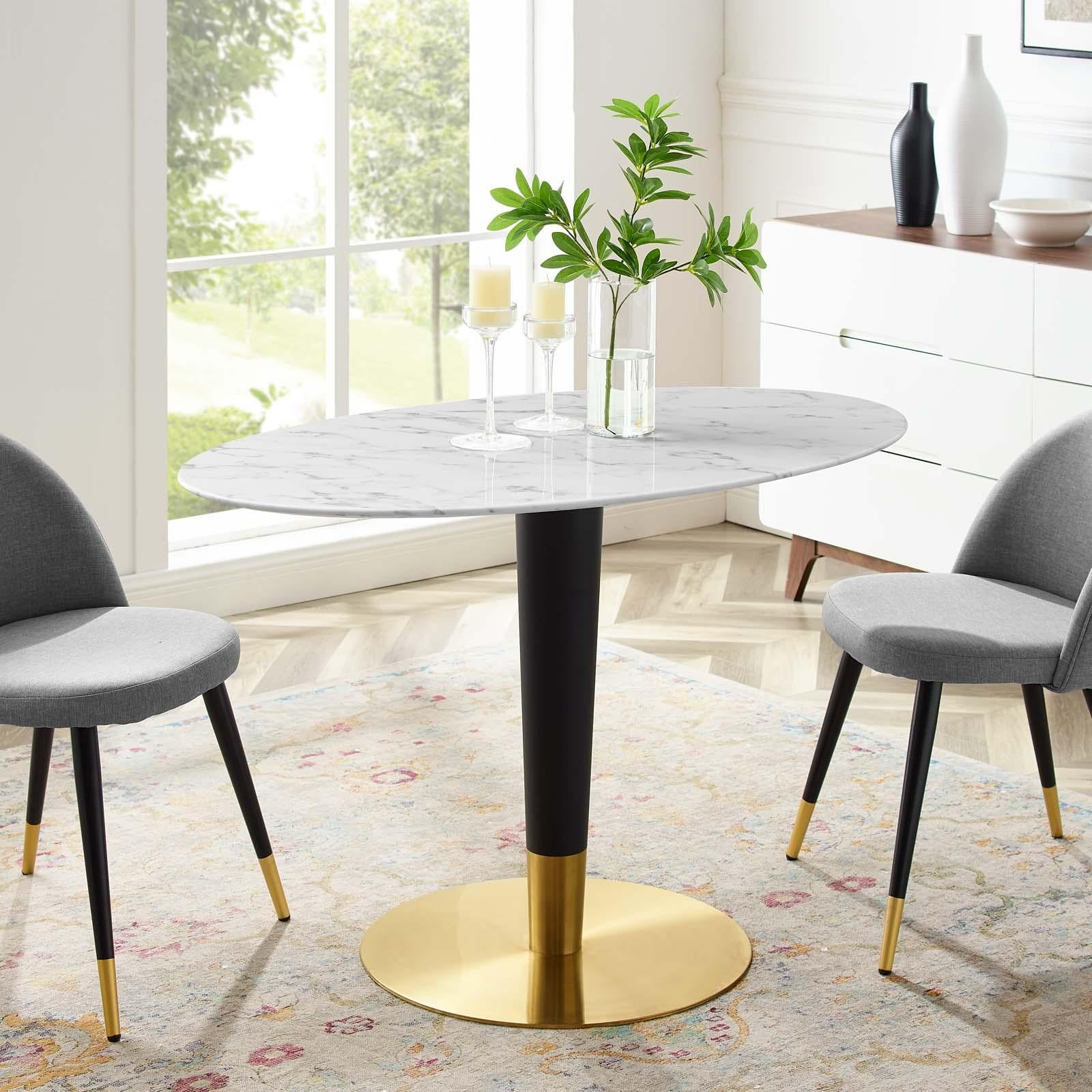 Modway Furniture Modern Zinque 48" Oval Artificial Marble Dining Table - EEI-5143