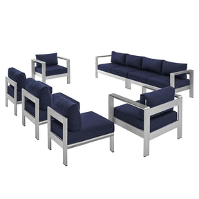 Modway Furniture Modern Shore Sunbrella® Fabric Outdoor Patio Aluminum 7 Piece Sectional Sofa Set - EEI-5481