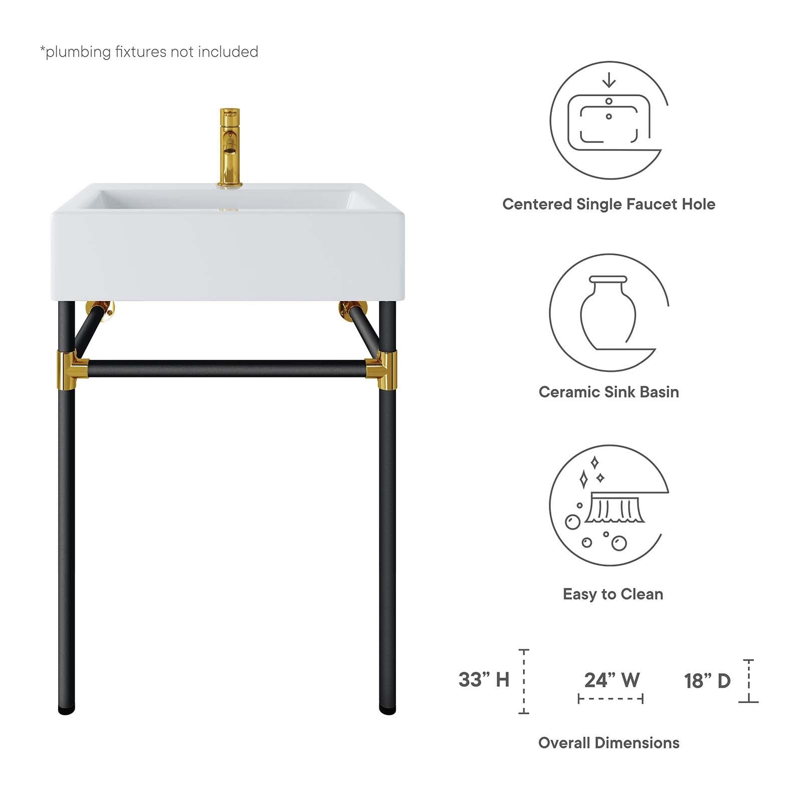 Modway Furniture Modern Redeem 24" Wall-Mount Black Stainless Steel Bathroom Vanity - EEI-5537