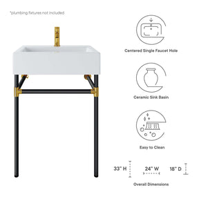 Modway Furniture Modern Redeem 24" Wall-Mount Black Stainless Steel Bathroom Vanity - EEI-5537