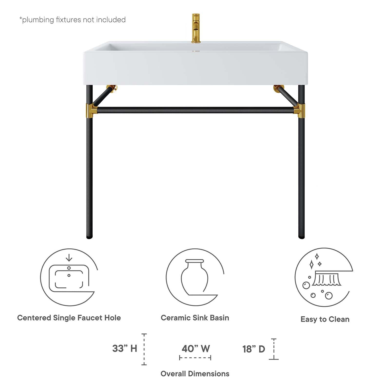 Modway Furniture Modern Redeem 40" Black Stainless Steel Wall-Mount Bathroom Vanity - EEI-5545