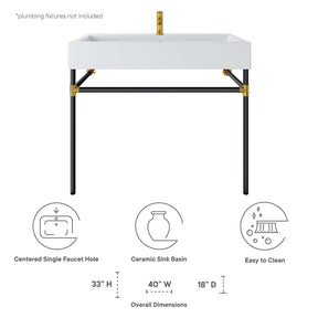 Modway Furniture Modern Redeem 40" Black Stainless Steel Wall-Mount Bathroom Vanity - EEI-5545