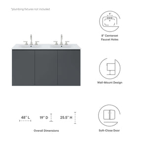 Modway Furniture Modern Bryn 48" Wall-Mount Double Sink Bathroom Vanity - EEI-5781