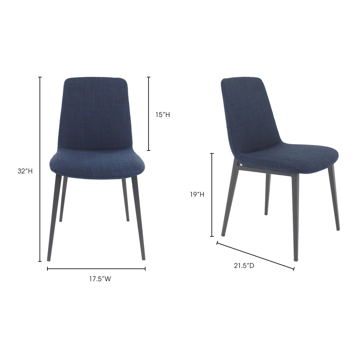 Moe's Home Collection Kito Dining Chair Blue-Set of Two - EJ-1017-26