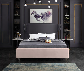 Meridian Furniture Ghost Pink Velvet Queen Bed