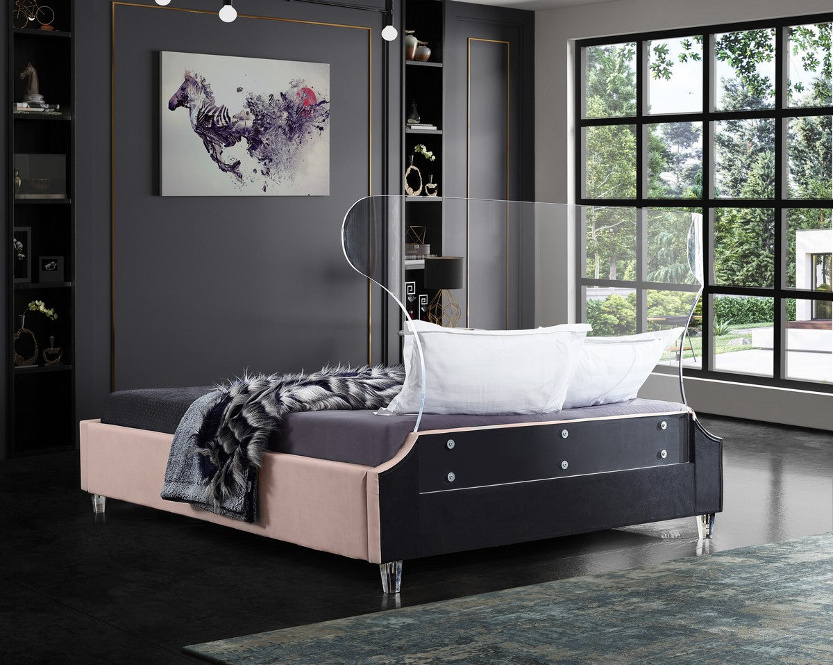 Meridian Furniture Ghost Pink Velvet Queen Bed