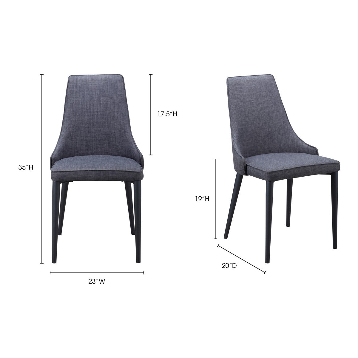 Moe's Home Collection Hazel Dining Chair Dark Grey-Set of Two - HK-1003-25