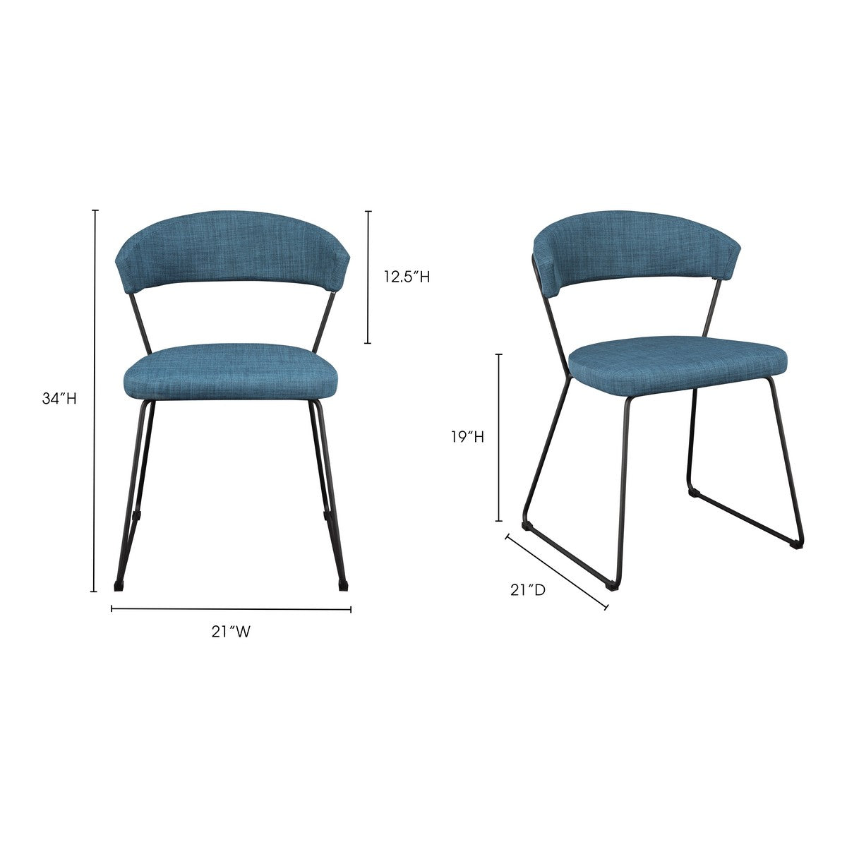 Moe's Home Collection Adria Dining Chair Blue-Set of Two - HK-1010-50