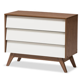 Baxton Studio Hildon Mid-Century Modern White and Walnut Wood 3-Drawer Storage Chest Baxton Studio-Dresser-Minimal And Modern - 2