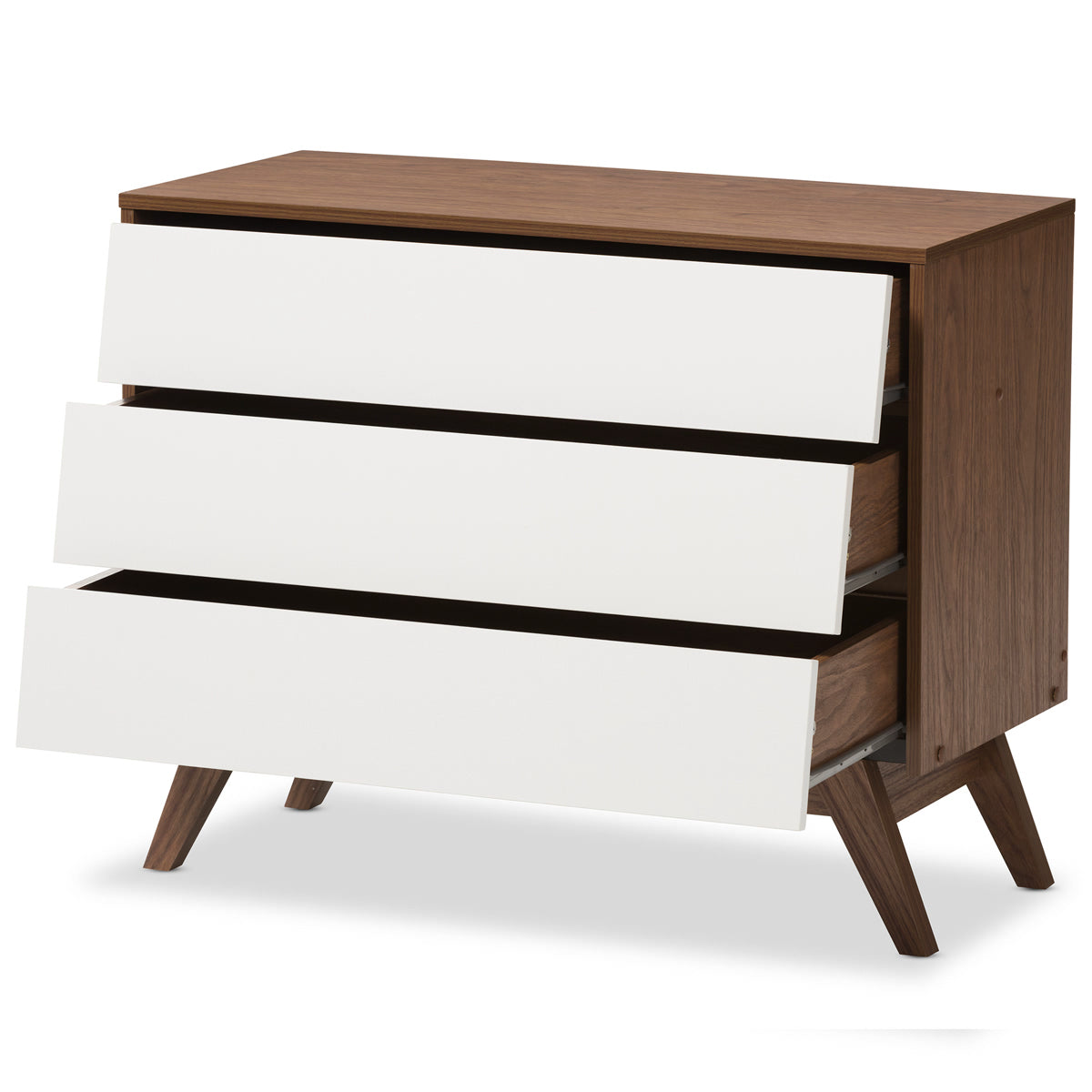 Baxton Studio Hildon Mid-Century Modern White and Walnut Wood 3-Drawer Storage Chest Baxton Studio-Dresser-Minimal And Modern - 3