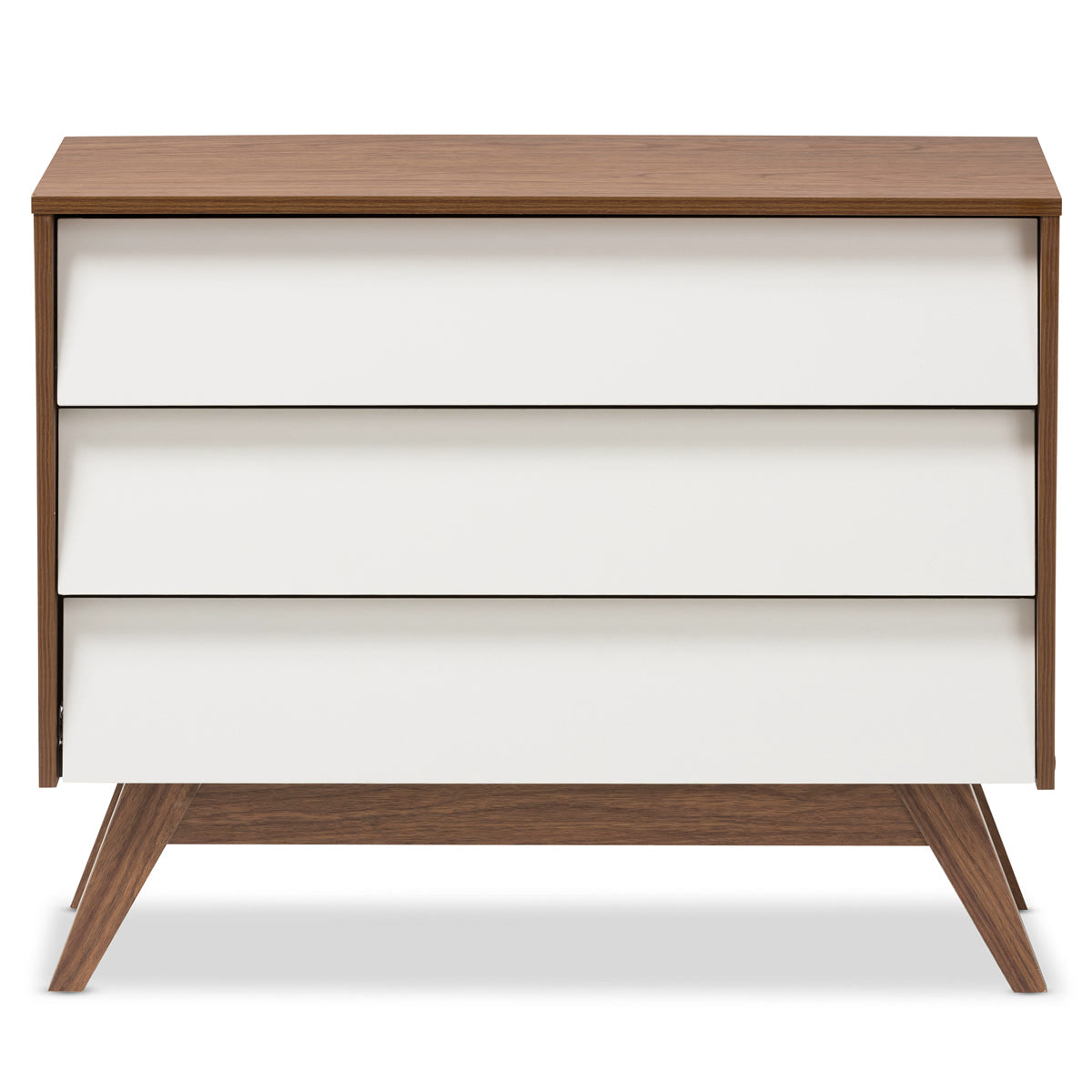 Baxton Studio Hildon Mid-Century Modern White and Walnut Wood 3-Drawer Storage Chest Baxton Studio-Dresser-Minimal And Modern - 4